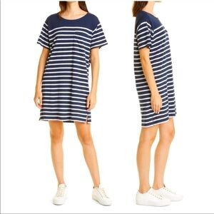 La Linge Navy blue White stripe Edie cotton knit dress S NWT